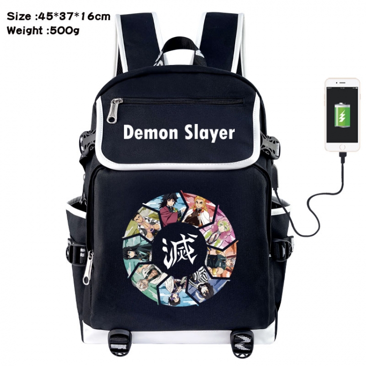 Demon Slayer Kimets Anime Flip Data Cable USB Backpack School Bag 45X37X16CM