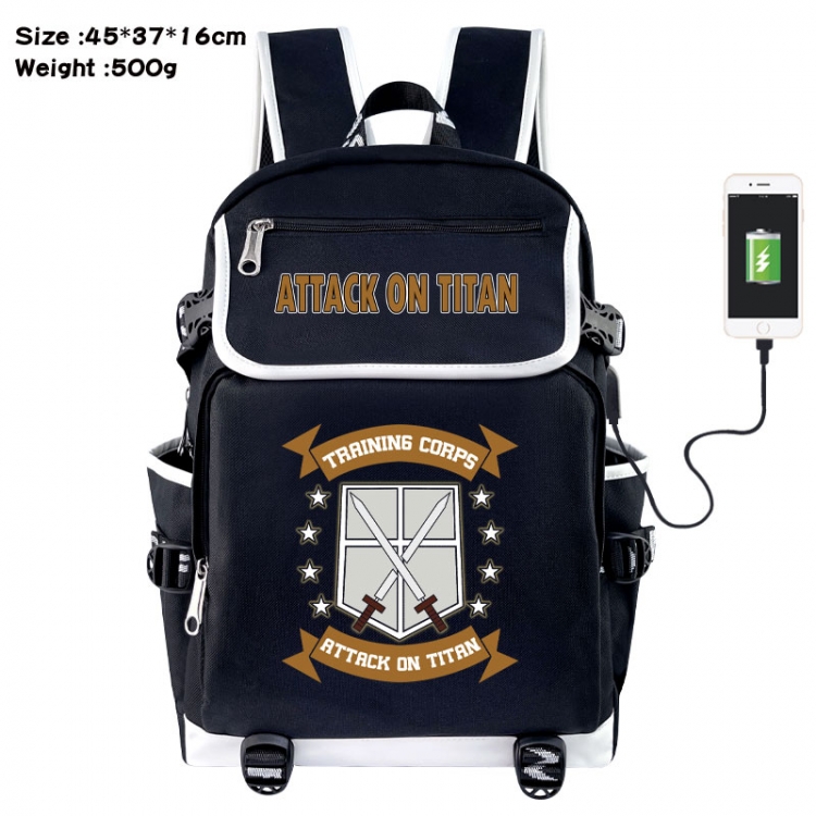 Shingeki no Kyojin Anime Flip Data Cable USB Backpack School Bag 45X37X16CM
