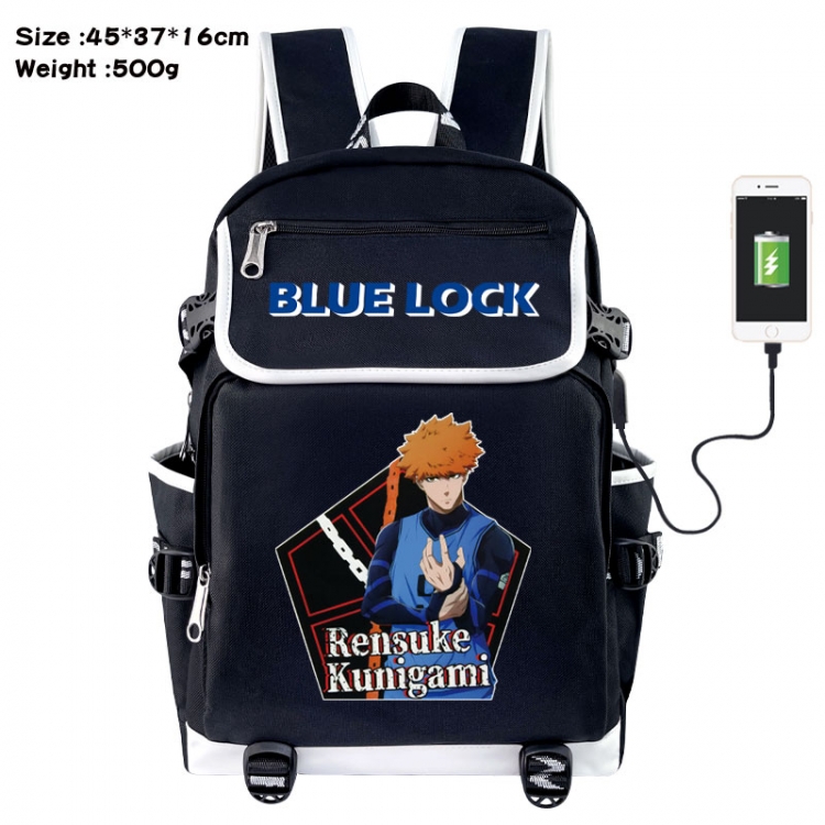 BLUE LOCK Anime Flip Data Cable USB Backpack School Bag 45X37X16CM