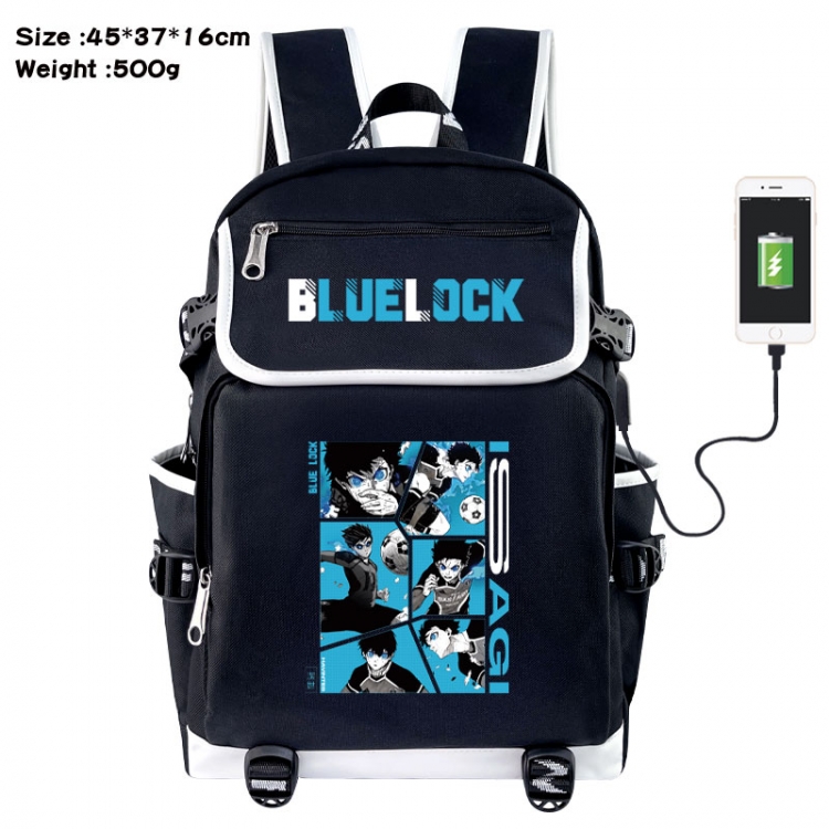 BLUE LOCK Anime Flip Data Cable USB Backpack School Bag 45X37X16CM