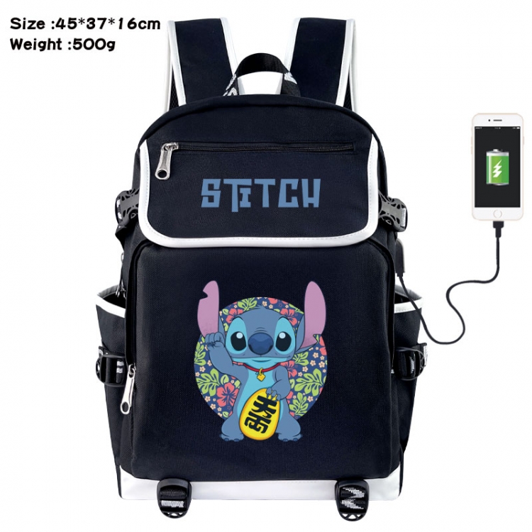 Lilo &amp; Stitch Anime Flip Data Cable USB Backpack School Bag 45X37X16CM