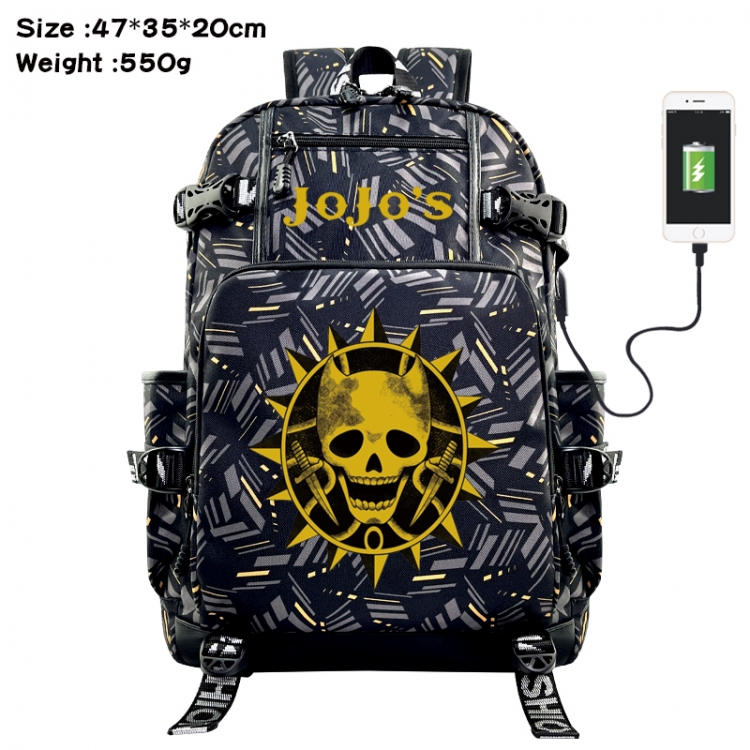JoJos Bizarre Adventure Anime data cable camouflage print USB backpack schoolbag 47x35x20cm