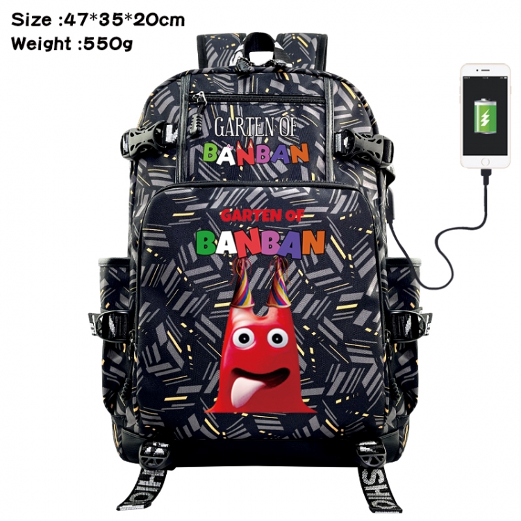 Garten of Banban Anime data cable camouflage print USB backpack schoolbag 47x35x20cm