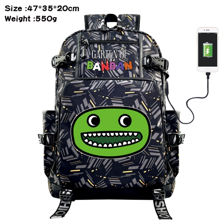 Garten of Banban Anime data cable camouflage print USB backpack schoolbag 47x35x20cm