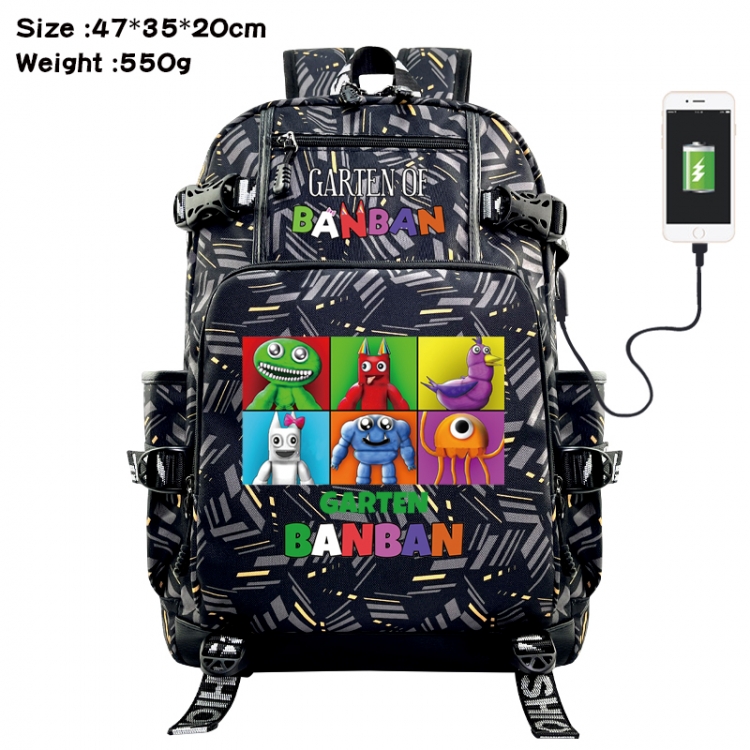 Garten of Banban Anime data cable camouflage print USB backpack schoolbag 47x35x20cm