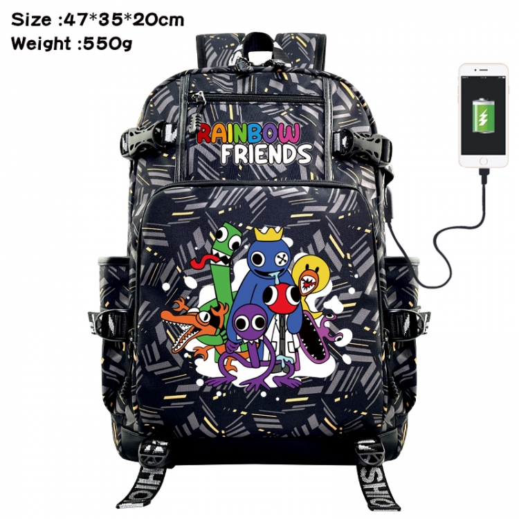 Rainbow Friend Anime data cable camouflage print USB backpack schoolbag 47x35x20cm