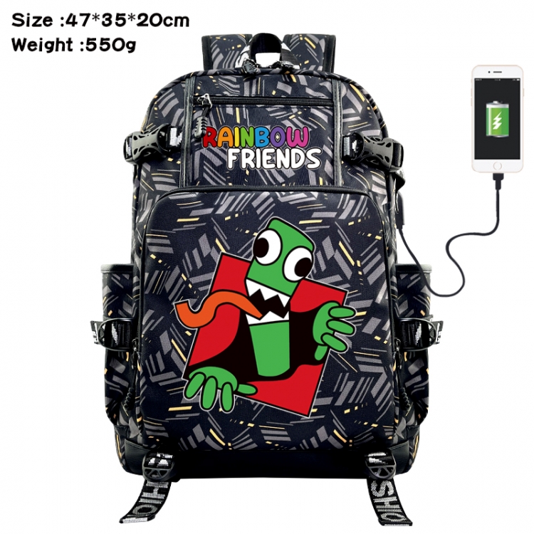 Rainbow Friend Anime data cable camouflage print USB backpack schoolbag 47x35x20cm