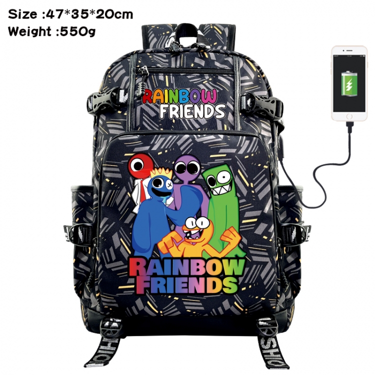 Rainbow Friend Anime data cable camouflage print USB backpack schoolbag 47x35x20cm