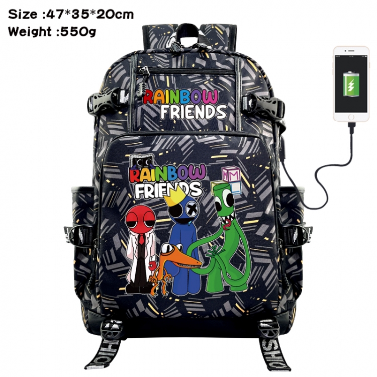 Rainbow Friend Anime data cable camouflage print USB backpack schoolbag 47x35x20cm