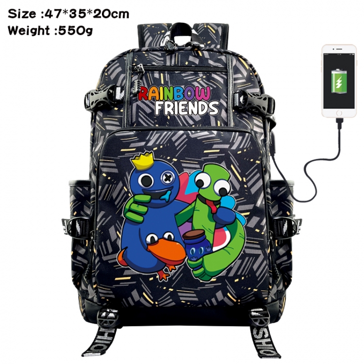 Rainbow Friend Anime data cable camouflage print USB backpack schoolbag 47x35x20cm