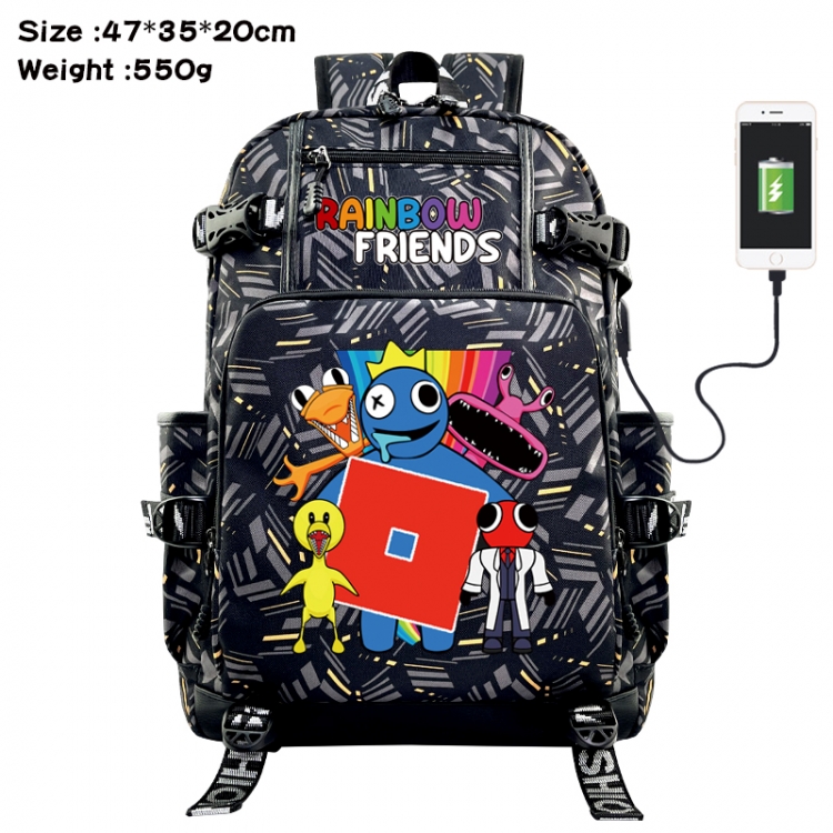 Rainbow Friend Anime data cable camouflage print USB backpack schoolbag 47x35x20cm