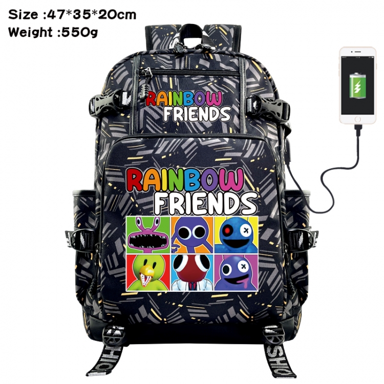 Rainbow Friend Anime data cable camouflage print USB backpack schoolbag 47x35x20cm