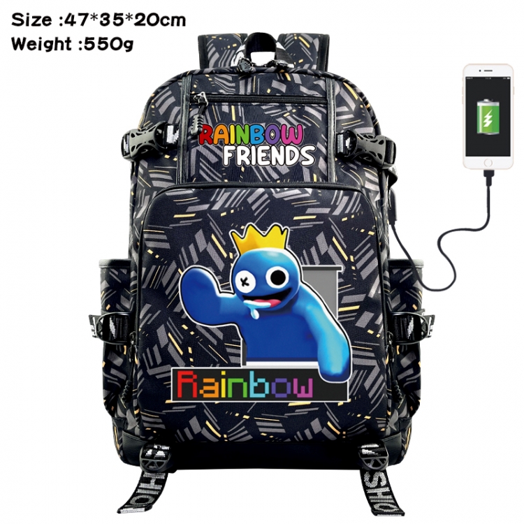 Rainbow Friend Anime data cable camouflage print USB backpack schoolbag 47x35x20cm