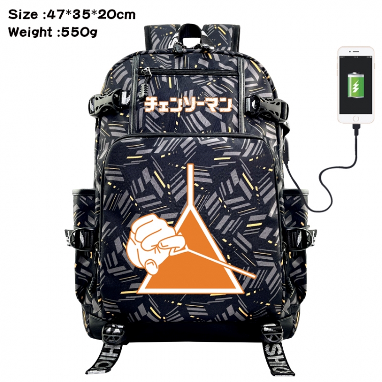 Chainsaw man Anime data cable camouflage print USB backpack schoolbag 47x35x20cm