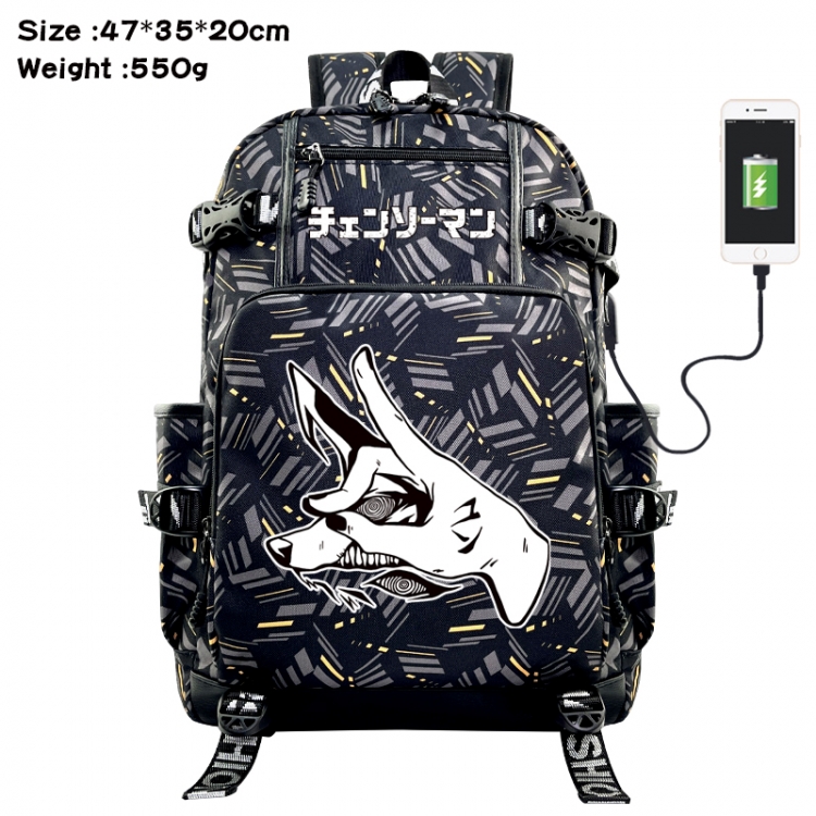 Chainsaw man Anime data cable camouflage print USB backpack schoolbag 47x35x20cm