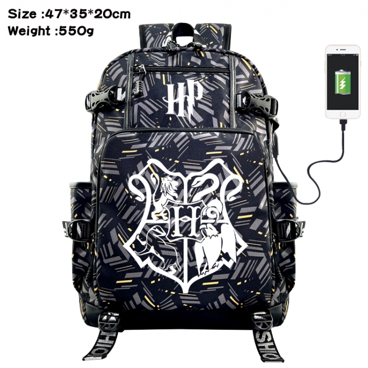 Harry Potter Anime data cable camouflage print USB backpack schoolbag 47x35x20cm