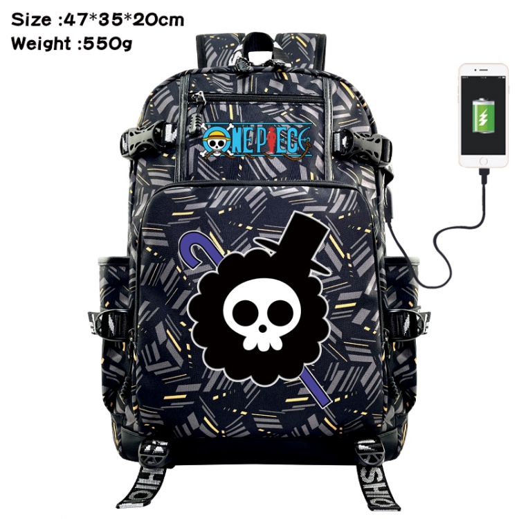 One Piece Anime data cable camouflage print USB backpack schoolbag 47x35x20cm