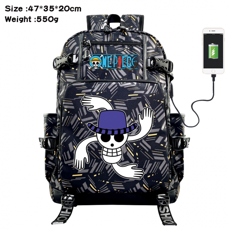 One Piece Anime data cable camouflage print USB backpack schoolbag 47x35x20cm