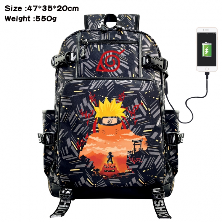 Naruto Anime data cable camouflage print USB backpack schoolbag 47x35x20cm