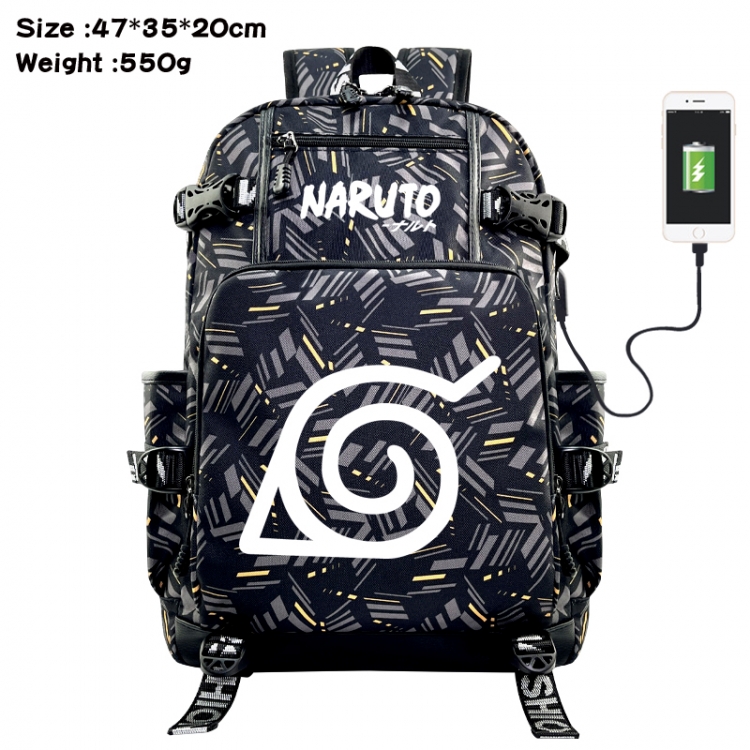 Naruto Anime data cable camouflage print USB backpack schoolbag 47x35x20cm