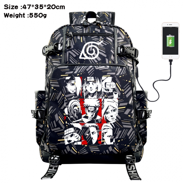 Naruto Anime data cable camouflage print USB backpack schoolbag 47x35x20cm