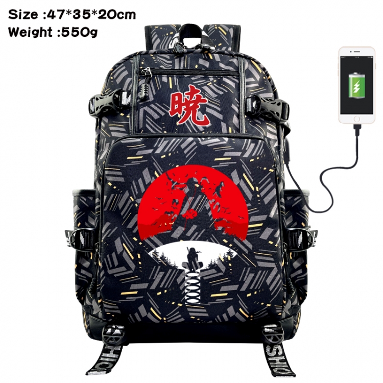 Naruto Anime data cable camouflage print USB backpack schoolbag 47x35x20cm