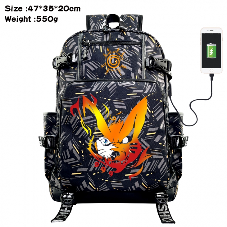 Naruto Anime data cable camouflage print USB backpack schoolbag 47x35x20cm