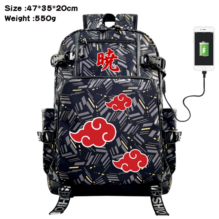 Naruto Anime data cable camouflage print USB backpack schoolbag 47x35x20cm