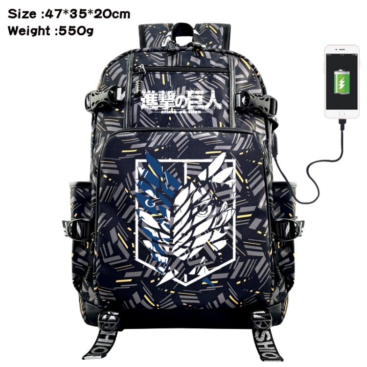 Shingeki no Kyojin Anime data cable camouflage print USB backpack schoolbag 47x35x20cm