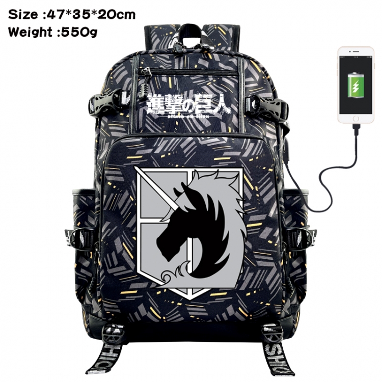 Shingeki no Kyojin Anime data cable camouflage print USB backpack schoolbag 47x35x20cm