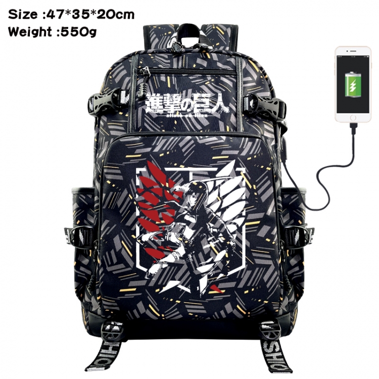 Shingeki no Kyojin Anime data cable camouflage print USB backpack schoolbag 47x35x20cm