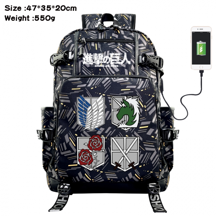 Shingeki no Kyojin Anime data cable camouflage print USB backpack schoolbag 47x35x20cm