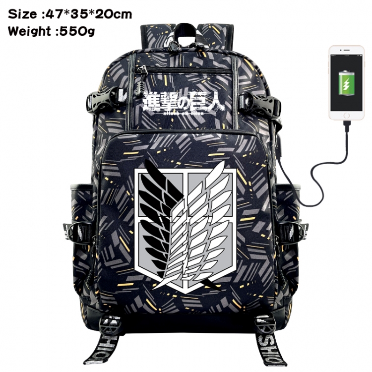 Shingeki no Kyojin Anime data cable camouflage print USB backpack schoolbag 47x35x20cm