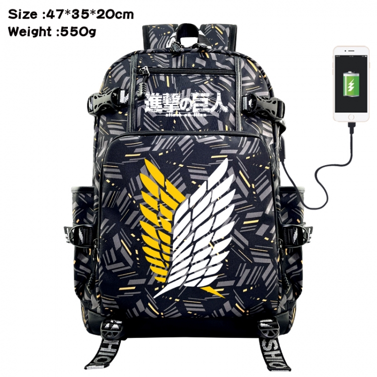 Shingeki no Kyojin Anime data cable camouflage print USB backpack schoolbag 47x35x20cm