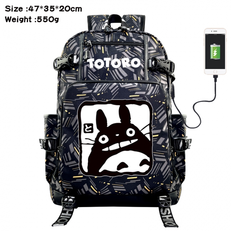 TOTORO Anime data cable camouflage print USB backpack schoolbag 47x35x20cm