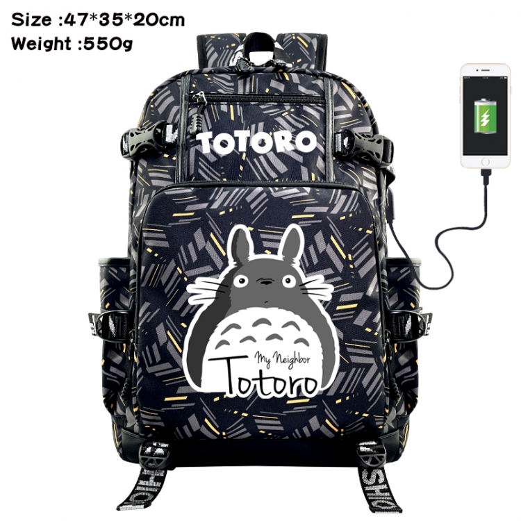 TOTORO Anime data cable camouflage print USB backpack schoolbag 47x35x20cm