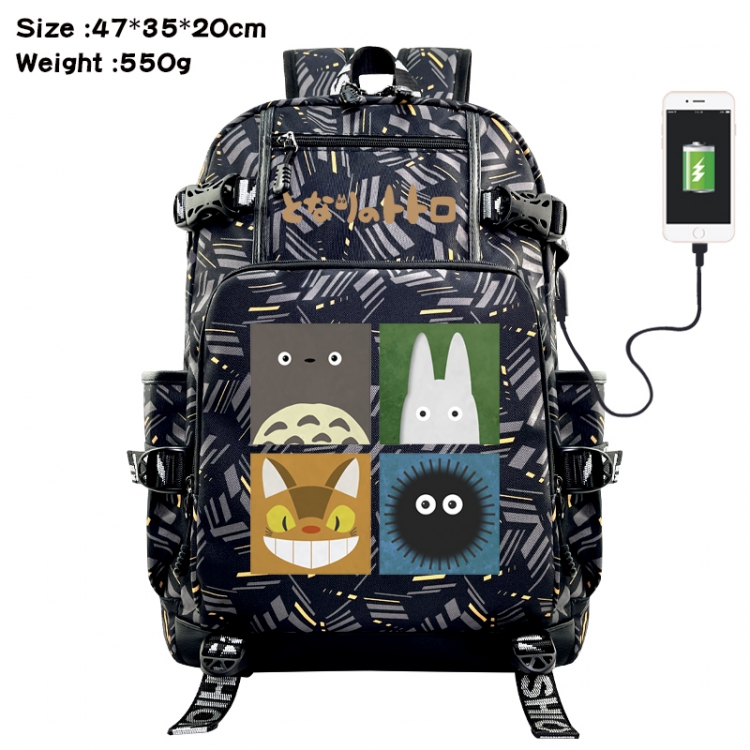 TOTORO Anime data cable camouflage print USB backpack schoolbag 47x35x20cm