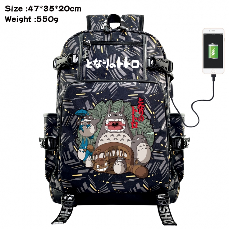 TOTORO Anime data cable camouflage print USB backpack schoolbag 47x35x20cm