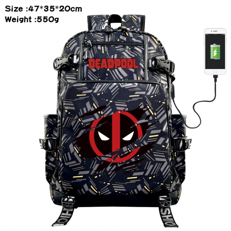 Deadpool  Anime data cable camouflage print USB backpack schoolbag 47x35x20cm