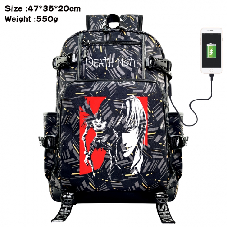 Death note Anime data cable camouflage print USB backpack schoolbag 47x35x20cm