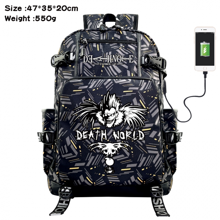 Death note Anime data cable camouflage print USB backpack schoolbag 47x35x20cm