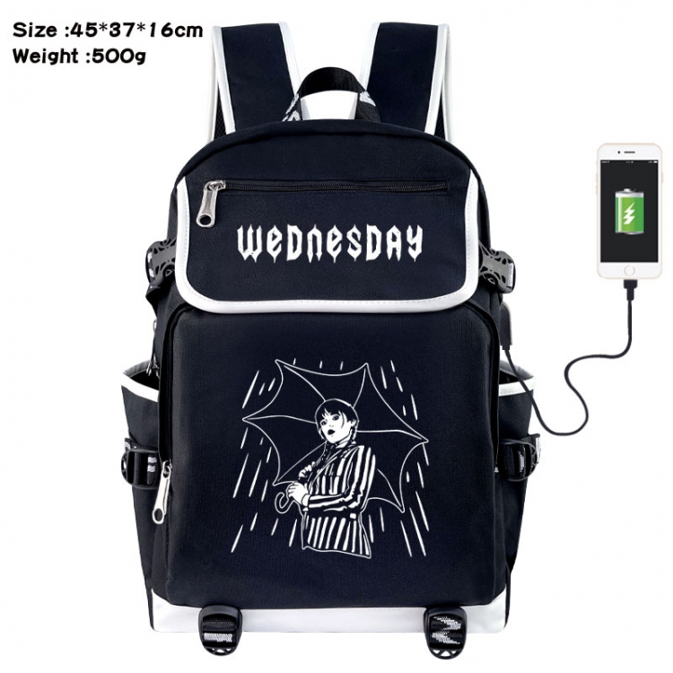 Wednesday Anime Flip Data Cable USB Backpack School Bag 45X37X16CM