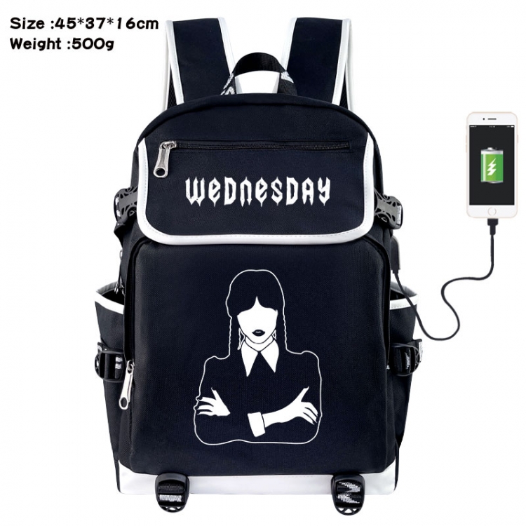 Wednesday Anime Flip Data Cable USB Backpack School Bag 45X37X16CM