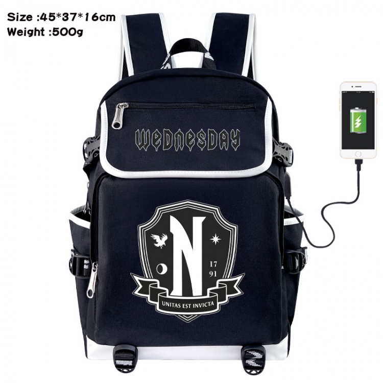 Wednesday Anime Flip Data Cable USB Backpack School Bag 45X37X16CM