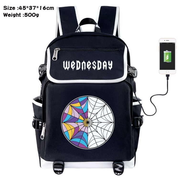 Wednesday Anime Flip Data Cable USB Backpack School Bag 45X37X16CM