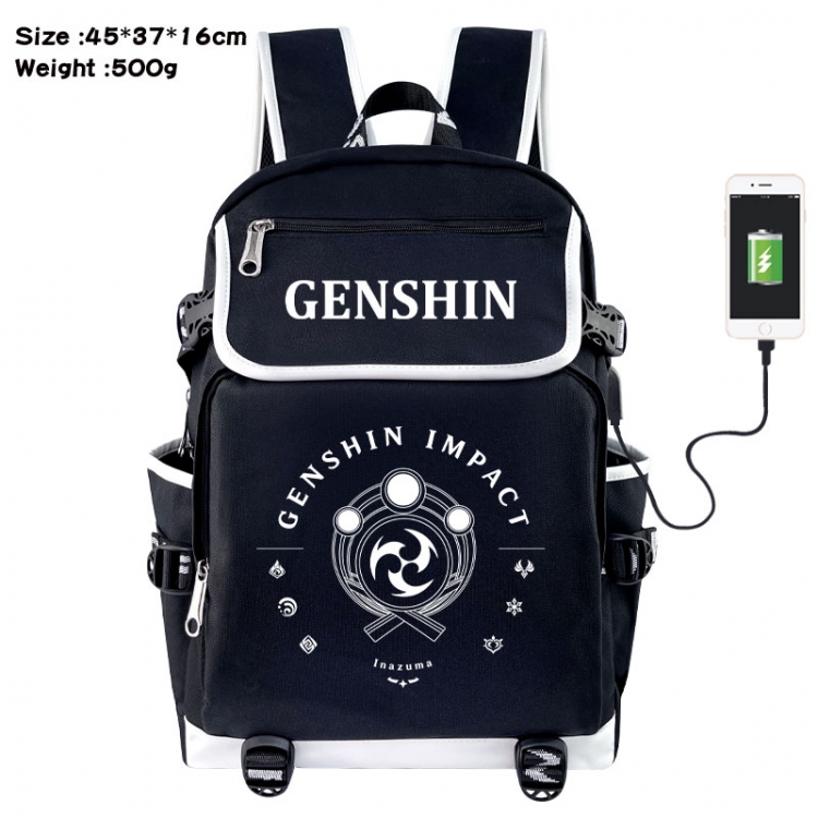 Genshin Impact Anime Flip Data Cable USB Backpack School Bag 45X37X16CM