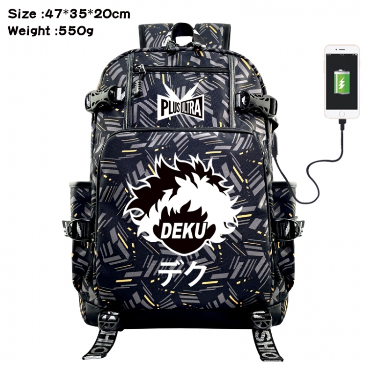My Hero Academia Anime data cable camouflage print USB backpack schoolbag 47x35x20cm