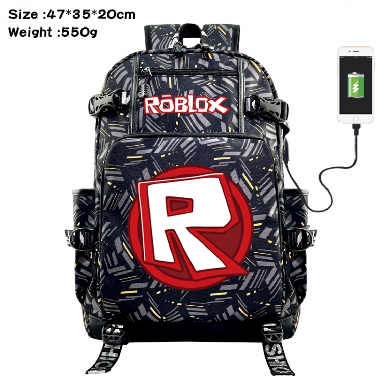 ROBLOX Anime data cable camouflage print USB backpack schoolbag 47x35x20cm
