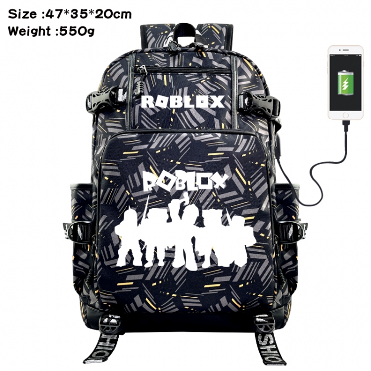 ROBLOX Anime data cable camouflage print USB backpack schoolbag 47x35x20cm