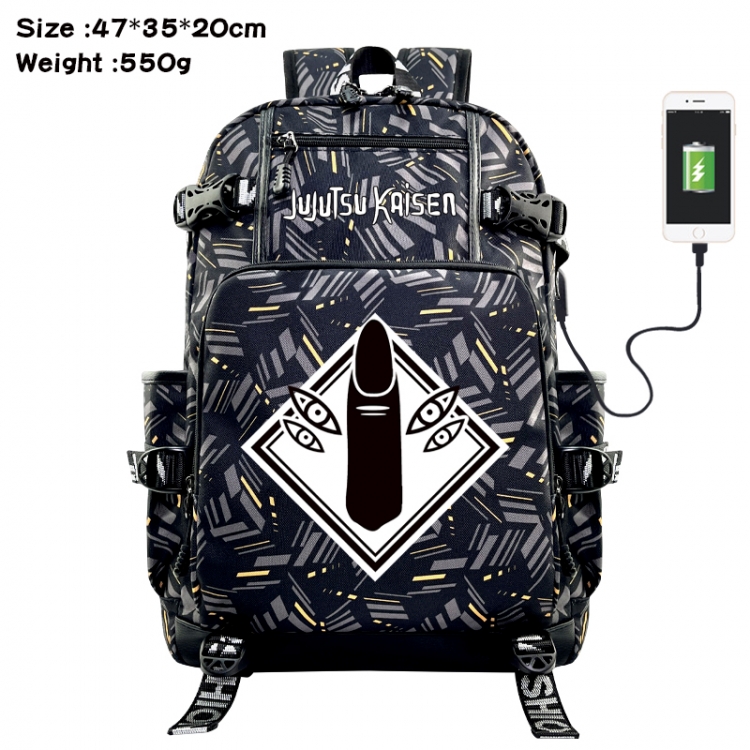 Jujutsu Kaisen Anime data cable camouflage print USB backpack schoolbag 47x35x20cm